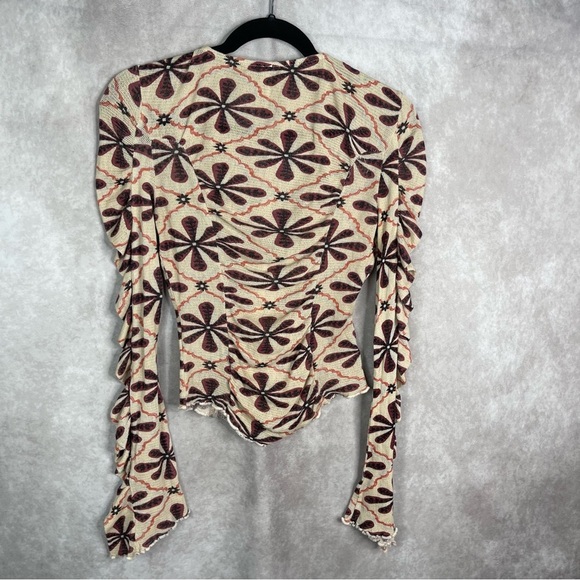 Free People Through The Meadow Floral Blouse In White Sand Combo Size S - Picture 3 of 5